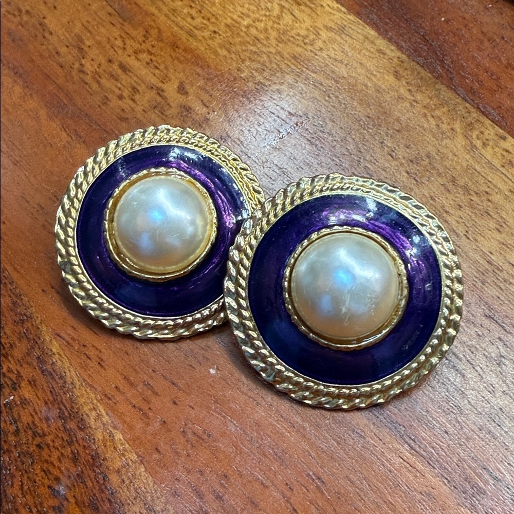 Vintage Purple and Gold Statement Earrings